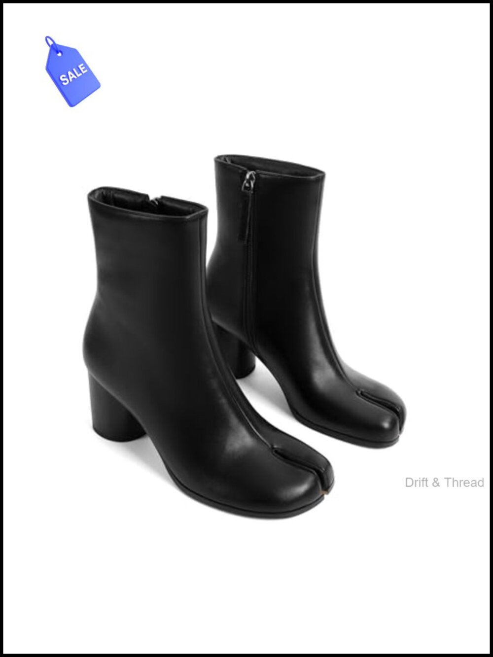 Women's Faux Leather Split Toe Tabi Ankle Boots Block Heel